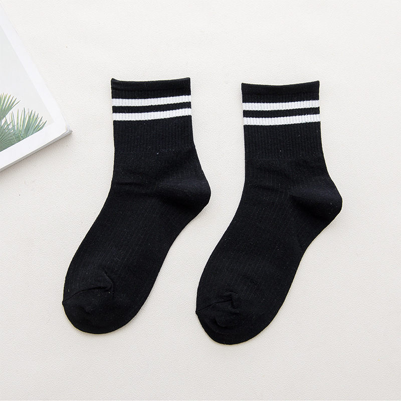Japanese Autumn And Winter Cotton Socks Double Needle College Wind Students Two Bars Socks In Tube Socks Solid Color Socks